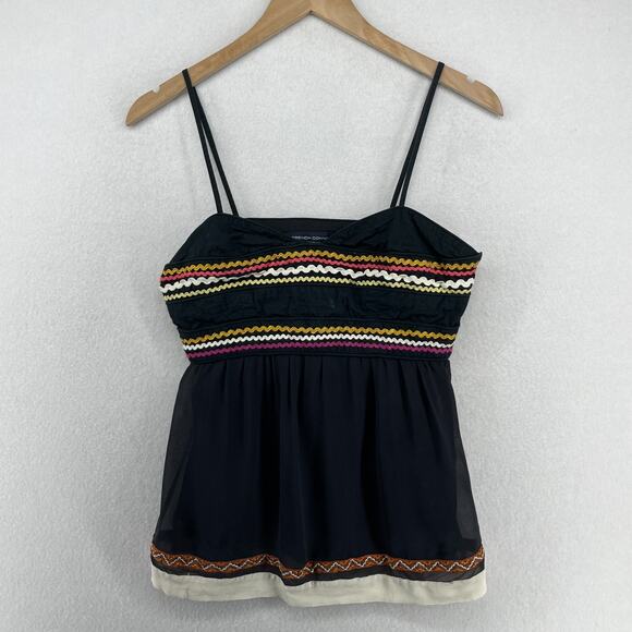FRENCH CONNECTION Top Womens 2 Camisole Embroidered Ric Rac Trim Boho Black - Picture 1 of 16